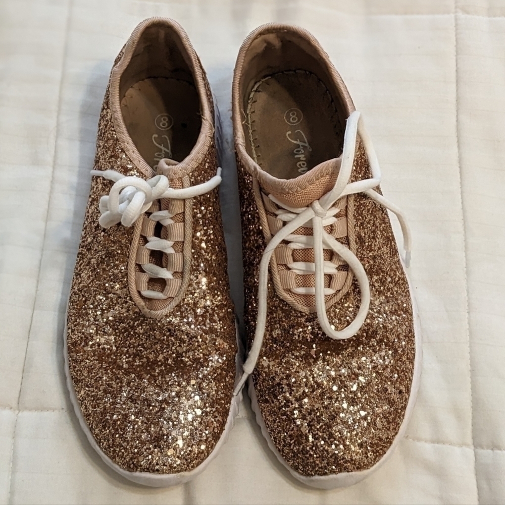 Forever brand rose gold colored sparkly shoes size 8